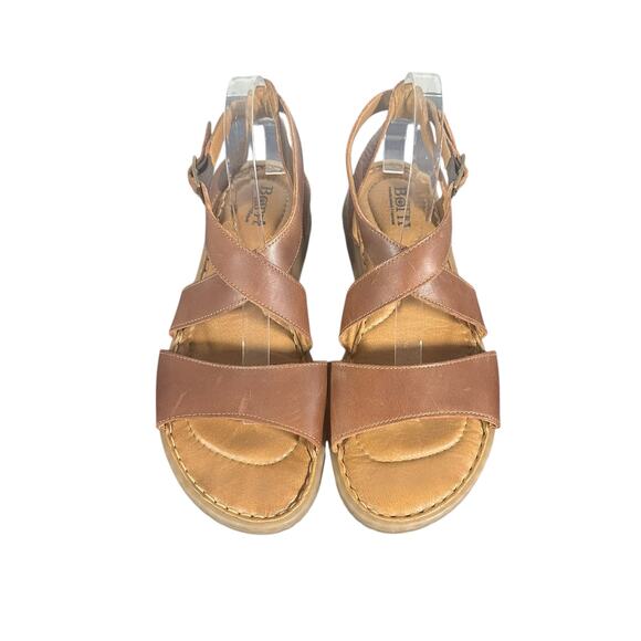 Born Brown Leather Strappy Comfort Sandals Sz 11 EU 43 Adjustable Slingback - Picture 3 of 9